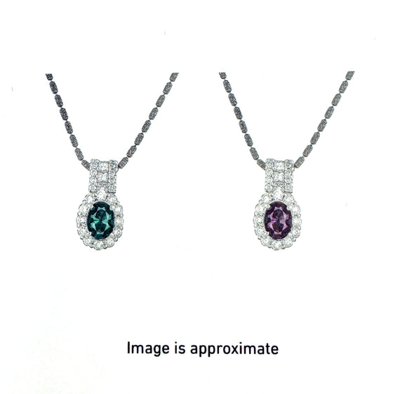 Natural Color Change Alexandrite (Brazil) and Diamond Platinum/18K White Gold Necklace (GIA)