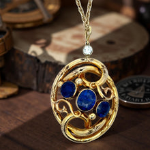  12.17 ct Ceylon Sapphire, Diamond and 12K Yellow Gold Necklace
