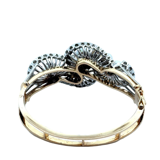 1960's Cultured Pearl Diamond 14K White and Yellow Gold Bangle