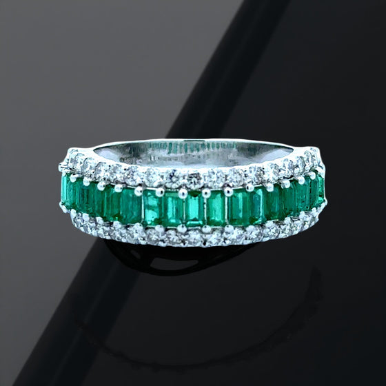 Emerald, Diamond, 18K White Gold Ring