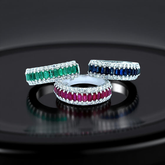 Emerald, Diamond, 18K White Gold Ring