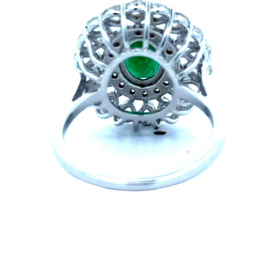 Emerald, Rose Cut Diamond 18K White Gold Ring