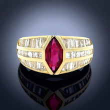  Fine Ruby, Diamond and 18K Yellow Gold Ring