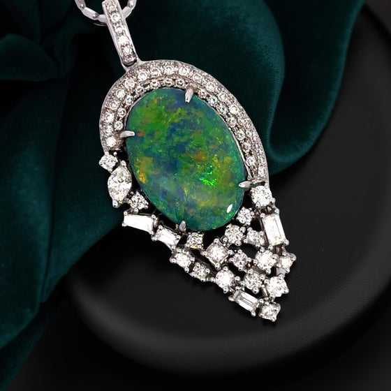 Black Opal and Diamond 18K White Gold Necklace