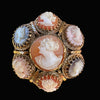 Vintage Italian Multi Carved Cameo 14K Yellow Gold Pendant Brooch