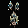 Victorian Revival Turquoise, Cultured Pearl 14K Yellow/Rose Gold and Pewter Pendant, Brooch and Earring Set