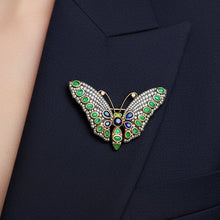  Estate Sapphire Emerald Diamond 14K Yellow Gold Silver Top Butterfly Brooch/Pendant 15337