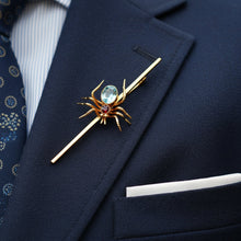  English Aquamarine, Ruby Spider and 9K Yellow Gold Brooch