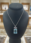 1950's 32ct Aquamarine, Diamond, Sapphire Platinum/14K White Gold Necklace
