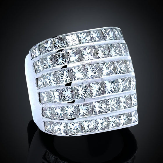 Princess Cut 6 Row Diamond and 18K White Gold Ring