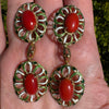 Italian 1960's Coral, Green & White Enamel 14kt/18kt Yellow Gold set