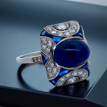  Art Deco 5.30 ct No Heat Sapphire (GIA), Diamond and Platinum Ring