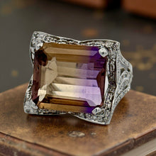  Emerald Cut Ametrine, Diamond and 18K White Gold Statement Ring
