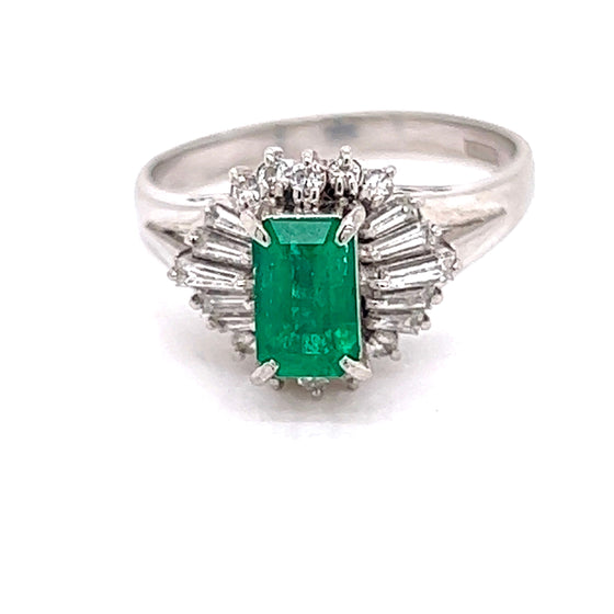 Emerald and Diamond Platinum Halo Ring