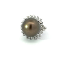  Natural Tahitian Pearl and Diamond Size 7.5 Ring
