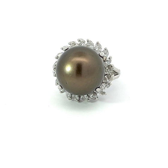 Natural Tahitian Pearl and Diamond Size 7.5 Ring