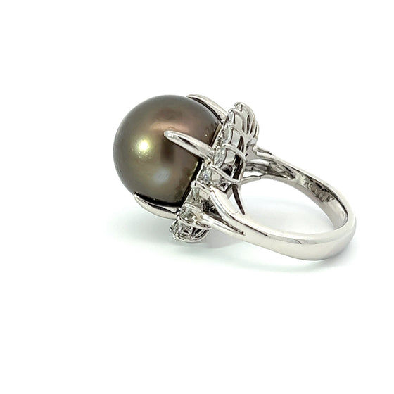 Natural Tahitian Pearl and Diamond Size 7.5 Ring