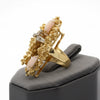 Custom Made Italy Coral and Diamond 18Kt Yellow Gold Ring