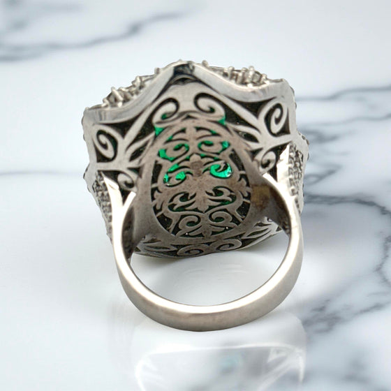 8.39ct Emerald and Diamond 18kt White Gold Statement Ring (GIA)