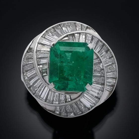 4.09ct Columbia Emerald and Diamond Cocktail Platinum Ring (AGL Report)