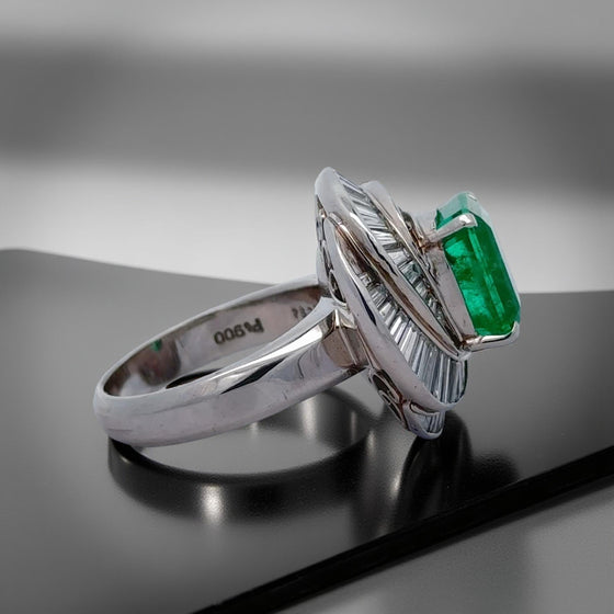 4.09ct Columbia Emerald and Diamond Cocktail Platinum Ring (AGL Report)