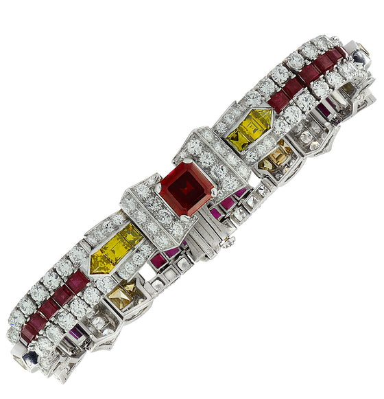 London Estate Art Deco Gem Ruby Diamond Platinum Bracelet Black Star Frost 14336