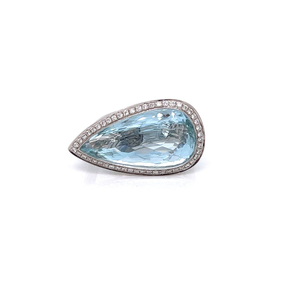 Aquamarine, Diamond and 18K White Gold Ring