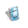 Emerald Cut Aquamarine and Diamond Platinum Ring