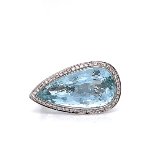 Aquamarine, Diamond and 18K White Gold Ring