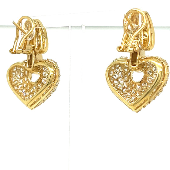 6.00 cttw Diamond Heart and 18K yellow Gold Earrings