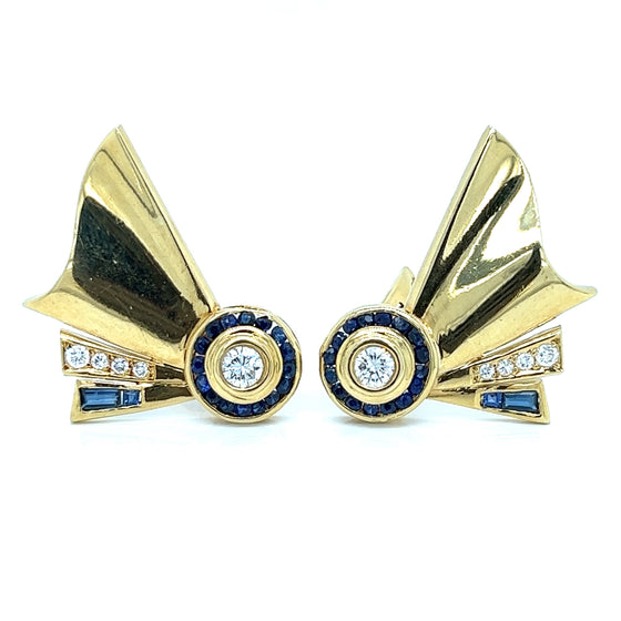 French Designer Retro Diamond and Sapphire Earrings