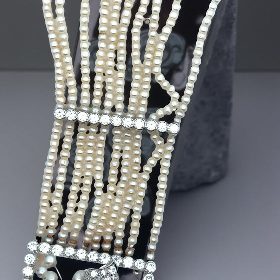 Estate Of Hollywood Actress Connie Stevens Diamond Ruby and Pearl Multi Row 18K White Gold Necklace