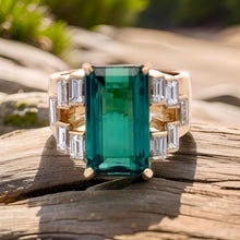  Green Tourmaline, Diamond, and 18K Yellow Gold Statement Ring