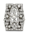 Vintage Diamond and Pearl Platinum and 14Kt White Gold Filigree Ring