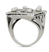 Vintage Diamond and Pearl Platinum and 14Kt White Gold Filigree Ring