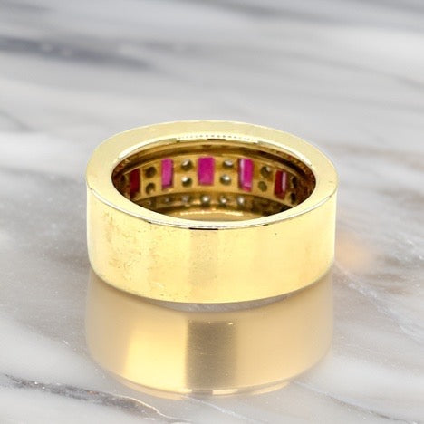 Designer EMJ Ruby and Diamond 18K Yellow Gold Ring