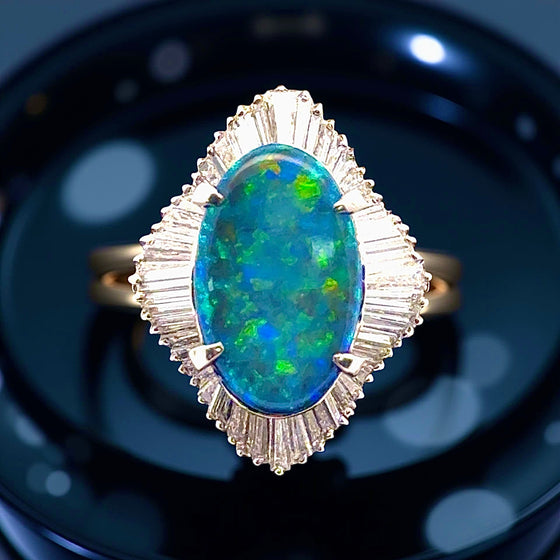 GIA Black Opal and Diamond Platinum Ring