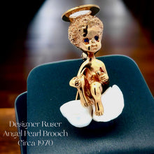  Estate Designer William Ruser Sapphire & Biwa Pearl Angel Brooch 15557