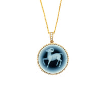  Diamond 14K Yellow Gold and Agate Aries Zodiac Cameo Necklace