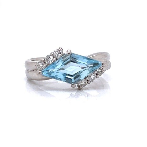 Kite Cut Aquamarine and Diamond Platinum Ring
