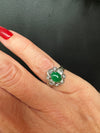 Estate Natural Color Jadeite & Diamond Platinum Ring (GIA)