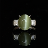 Estate Cats Eye Chrysoberyl & Diamond Platinum Ring
