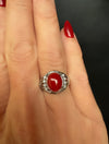 Estate Coral & Diamond Platinum Ring