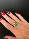 Estate Natural Color Jadeite & Diamond Platinum Ring (GIA)