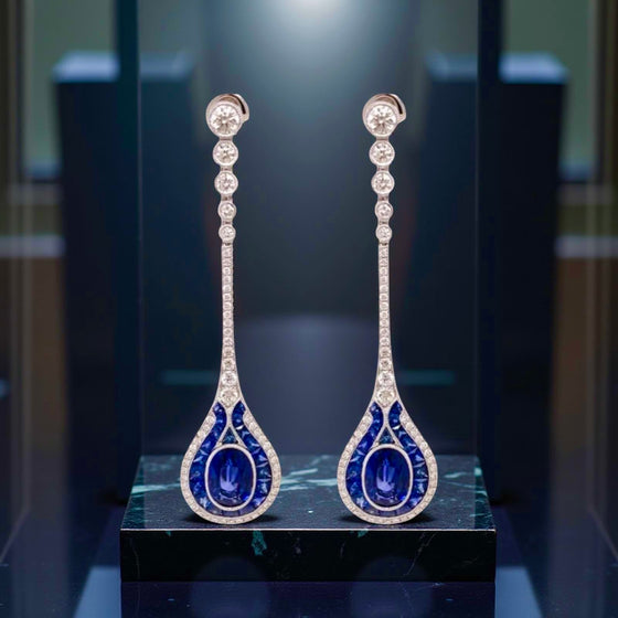 Sapphire and Diamond18K White Gold Dangle Earrings