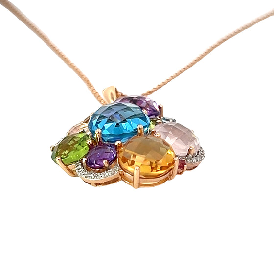 14K Rose Gold, Diamond and Multi Gemstone Necklace