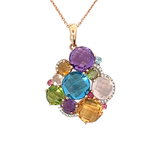 14K Rose Gold, Diamond and Multi Gemstone Necklace