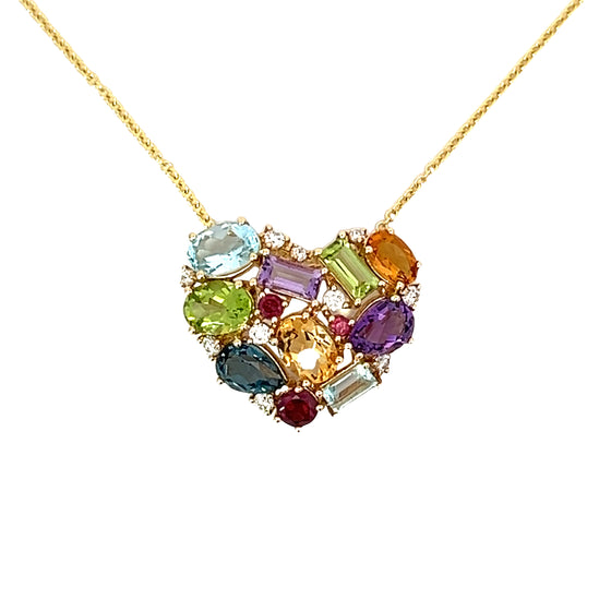 Multicolor Gemstone Heart Necklace