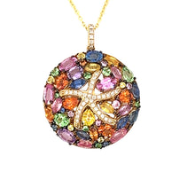  Multicolor Round Starfish and 14K Yellow Gold Necklace