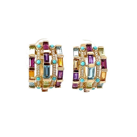 Multicolor Gemstone 14K Yellow Gold Earrings